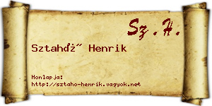 Sztahó Henrik névjegykártya