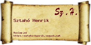 Sztahó Henrik névjegykártya